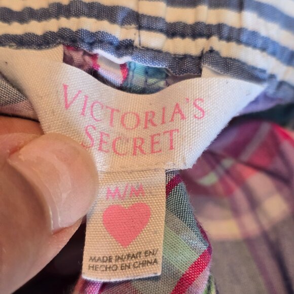 Victorias Secret Med M Lounge PJ Pants Blue Checks Loungewear Pajama Drawstring - Picture 12 of 15